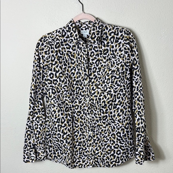 J. Crew Leopard print in soft pink button down shirt size small 100% cotton - Picture 1 of 8